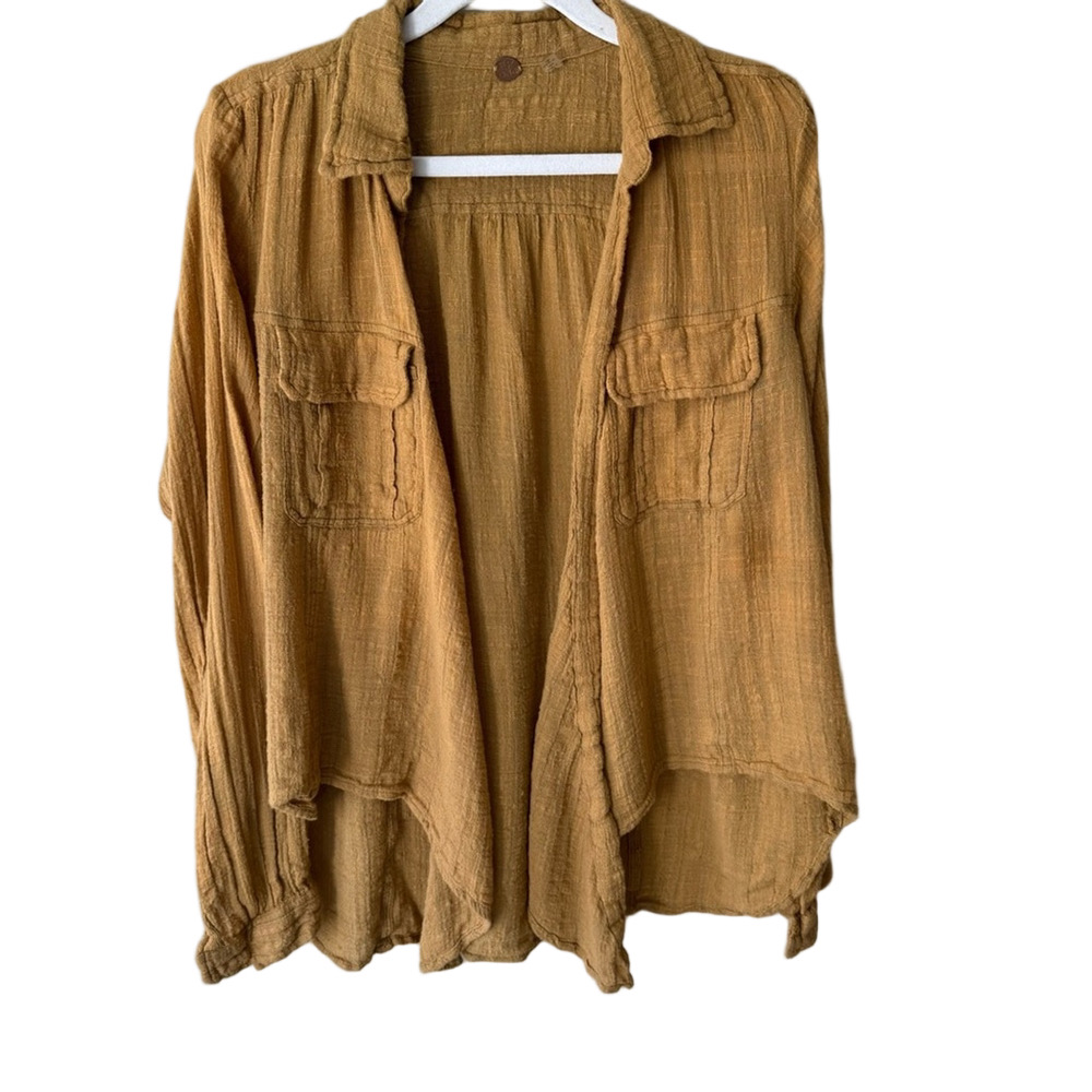 Free People One Yellow Asymmetrical Long Sleeve Open Blouse Women’s S